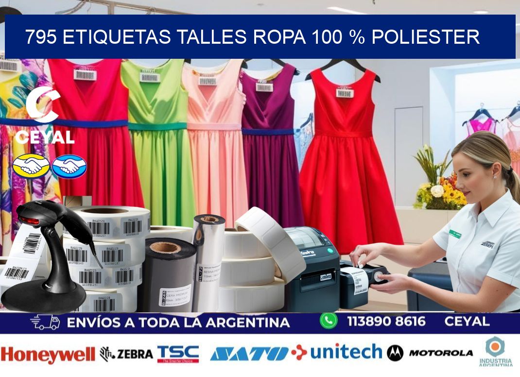 795 ETIQUETAS TALLES ROPA 100 % POLIESTER