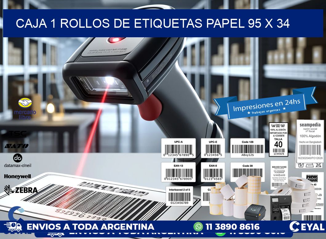 CAJA 1 ROLLOS DE ETIQUETAS PAPEL 95 x 34