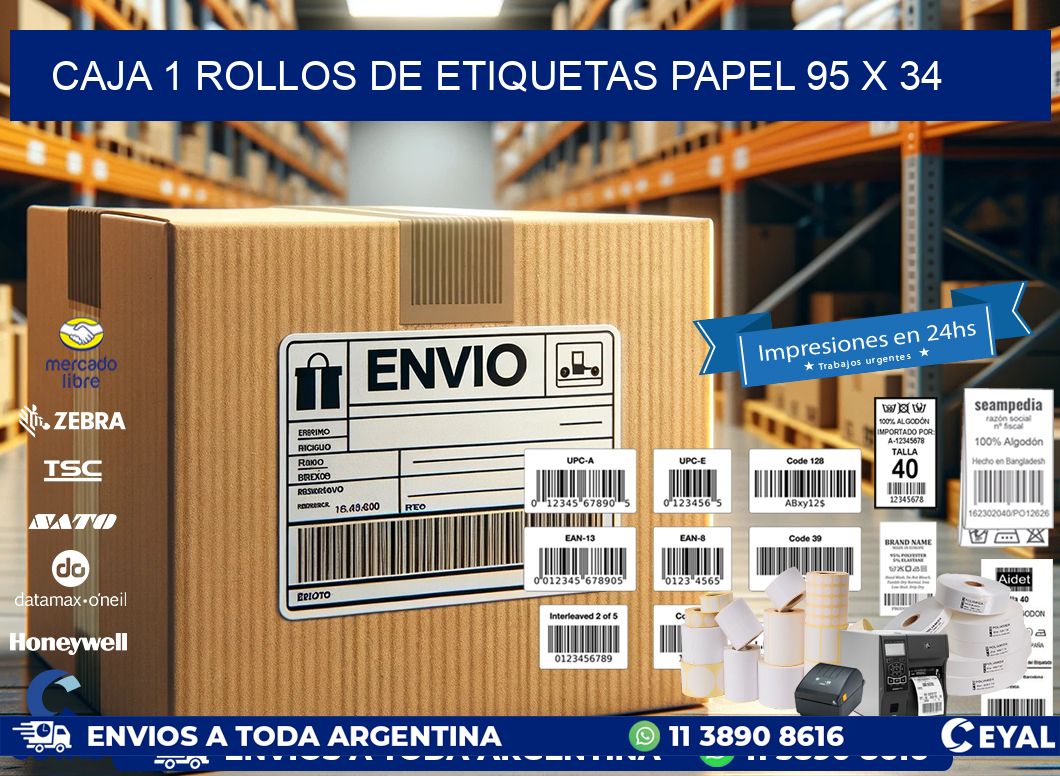CAJA 1 ROLLOS DE ETIQUETAS PAPEL 95 x 34