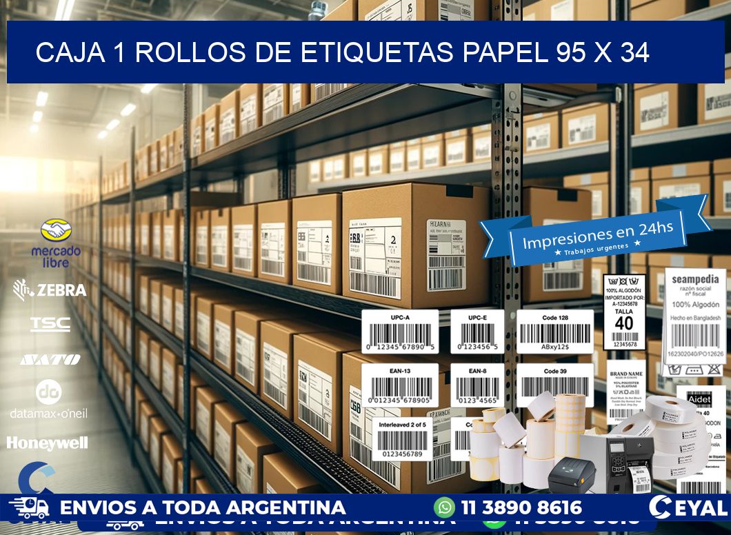 CAJA 1 ROLLOS DE ETIQUETAS PAPEL 95 x 34