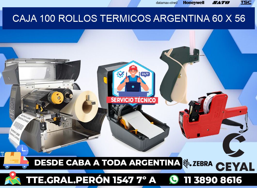 CAJA 100 ROLLOS TERMICOS ARGENTINA 60 x 56
