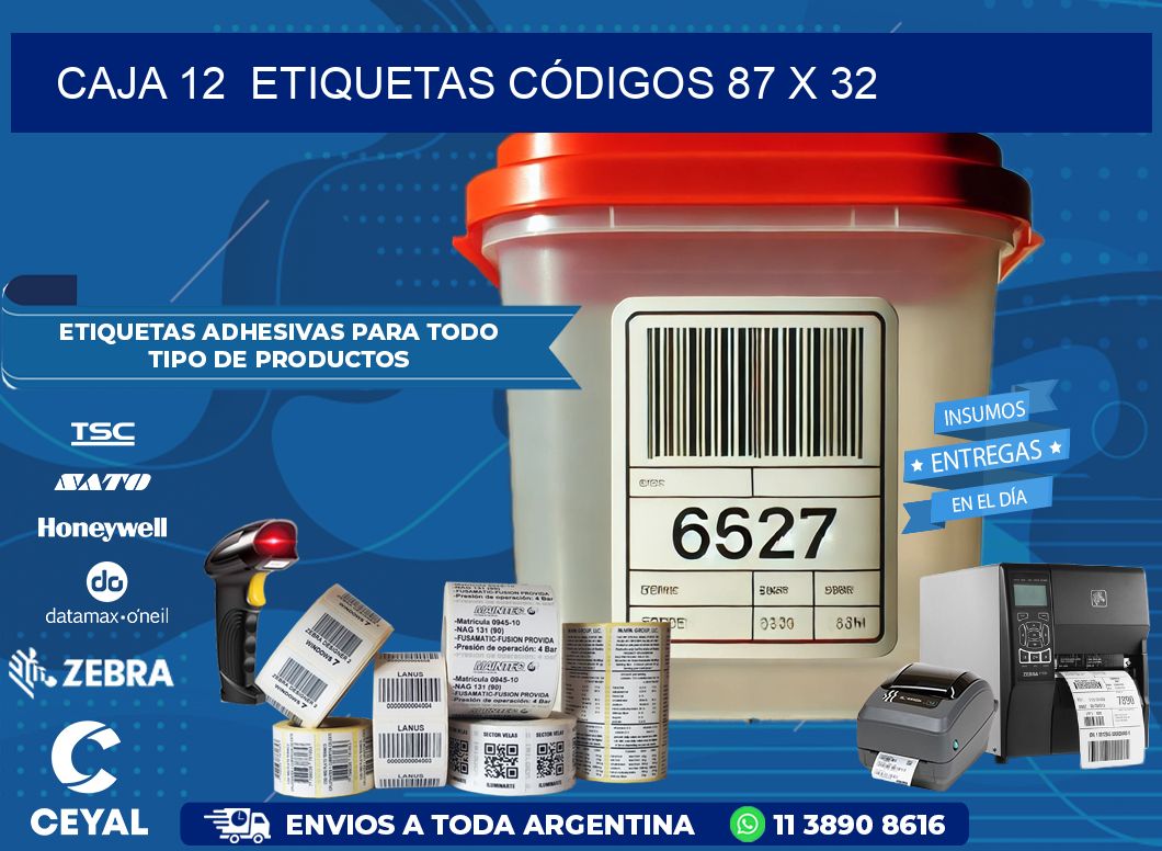CAJA 12  ETIQUETAS CÓDIGOS 87 x 32