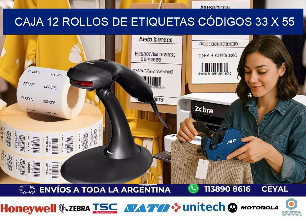 CAJA 12 ROLLOS DE ETIQUETAS CÓDIGOS 33 x 55