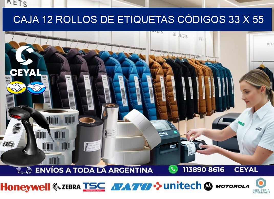 CAJA 12 ROLLOS DE ETIQUETAS CÓDIGOS 33 x 55