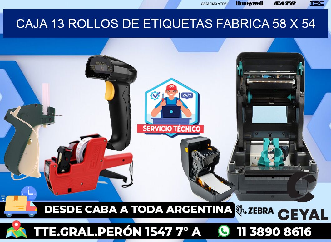 CAJA 13 ROLLOS DE ETIQUETAS FABRICA 58 x 54