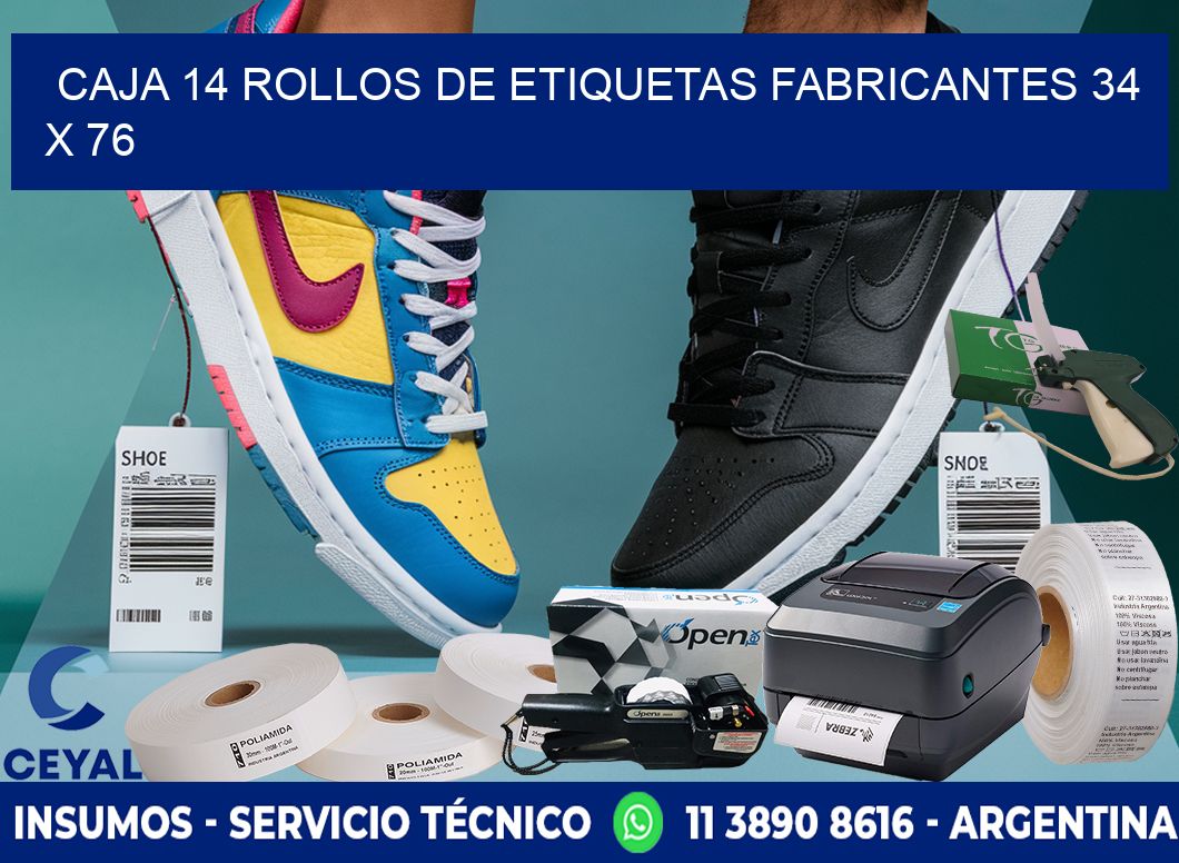 CAJA 14 ROLLOS DE ETIQUETAS FABRICANTES 34 x 76