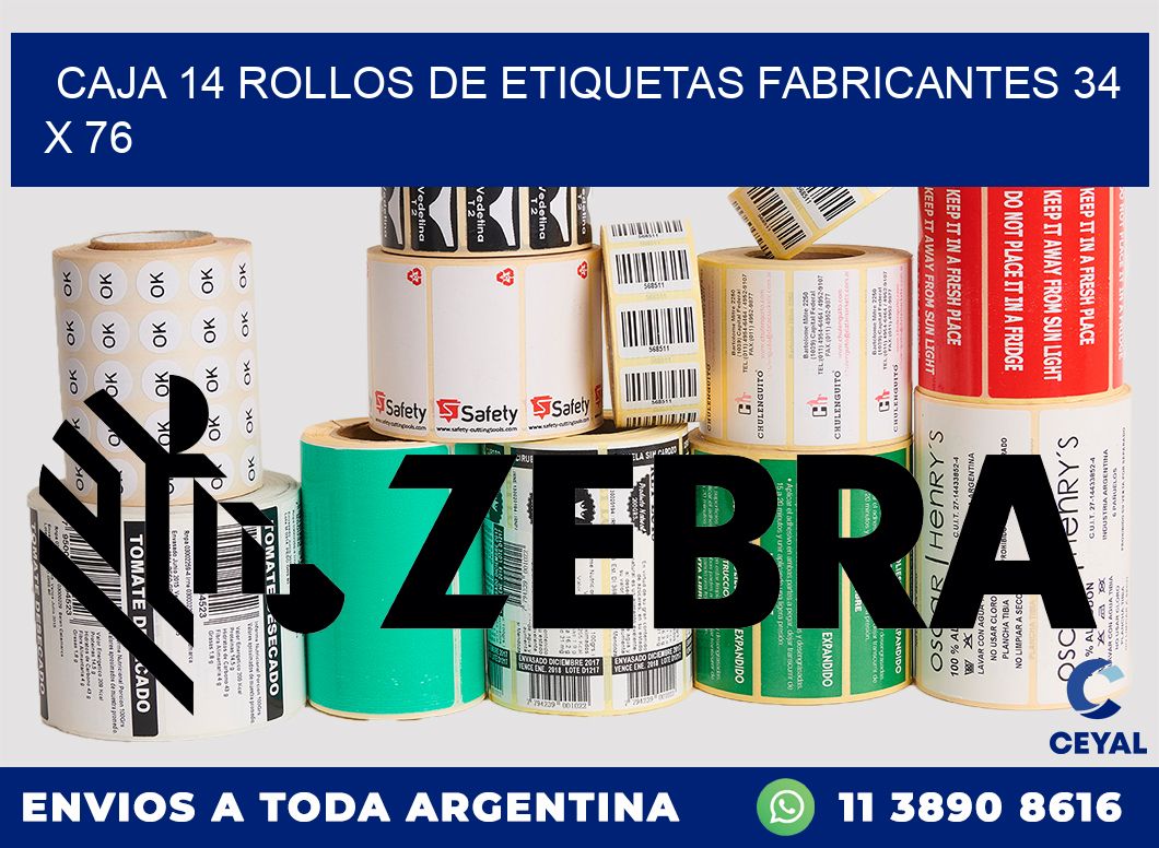 CAJA 14 ROLLOS DE ETIQUETAS FABRICANTES 34 x 76