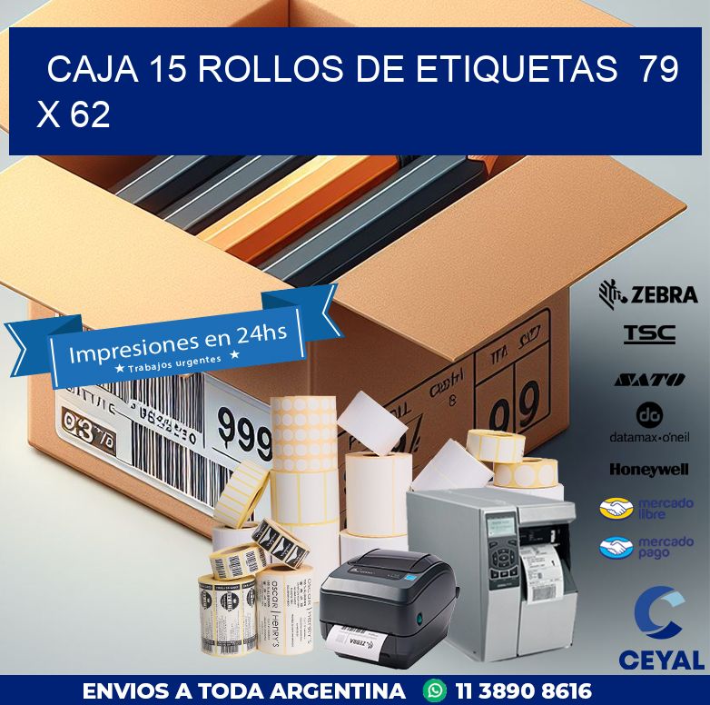 CAJA 15 ROLLOS DE ETIQUETAS  79 x 62