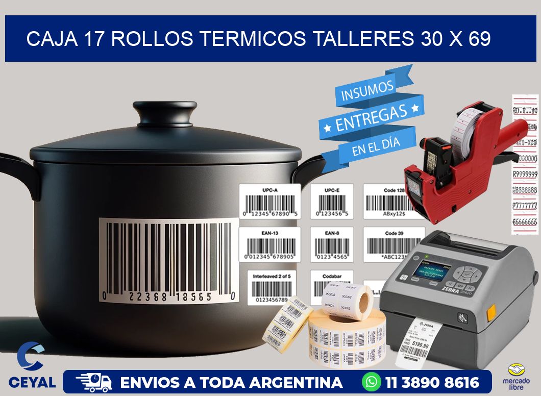 CAJA 17 ROLLOS TERMICOS TALLERES 30 x 69