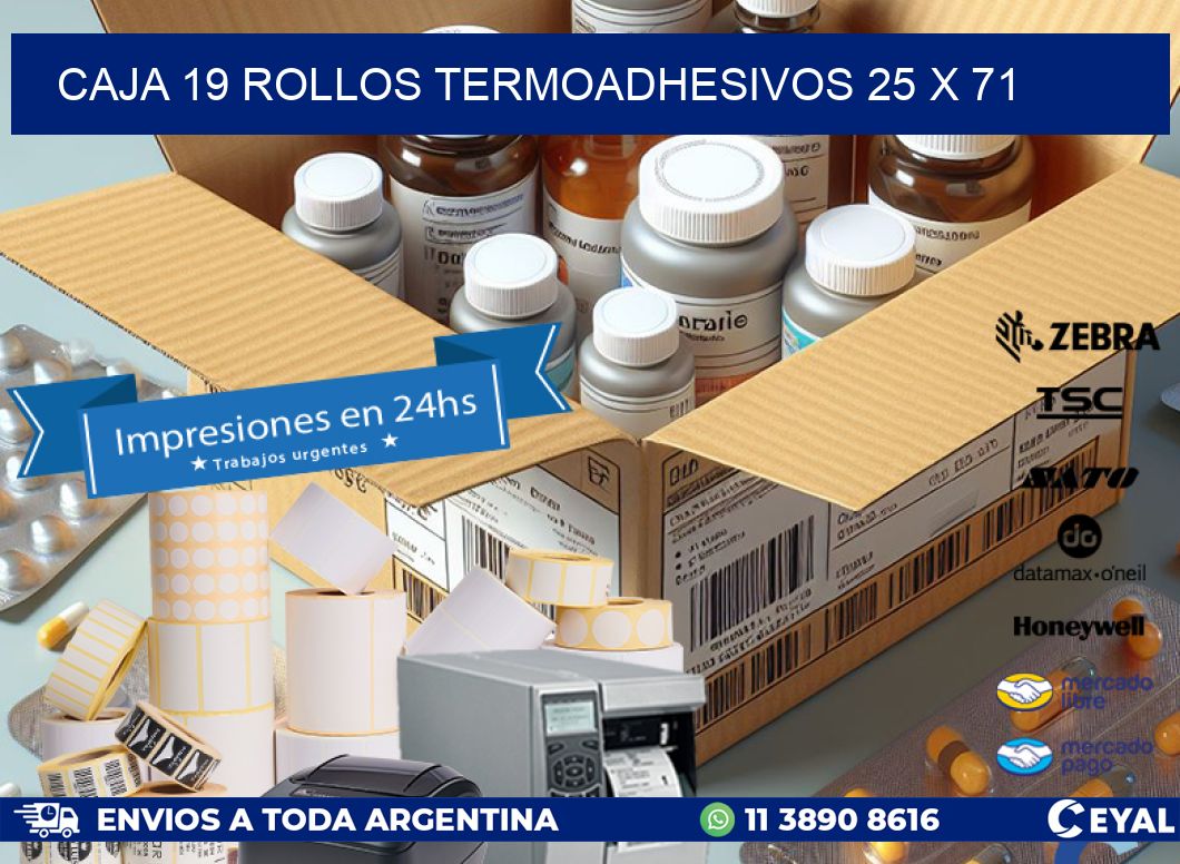 CAJA 19 ROLLOS TERMOADHESIVOS 25 x 71