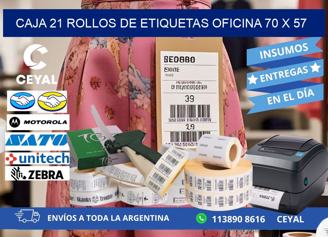 CAJA 21 ROLLOS DE ETIQUETAS OFICINA 70 x 57