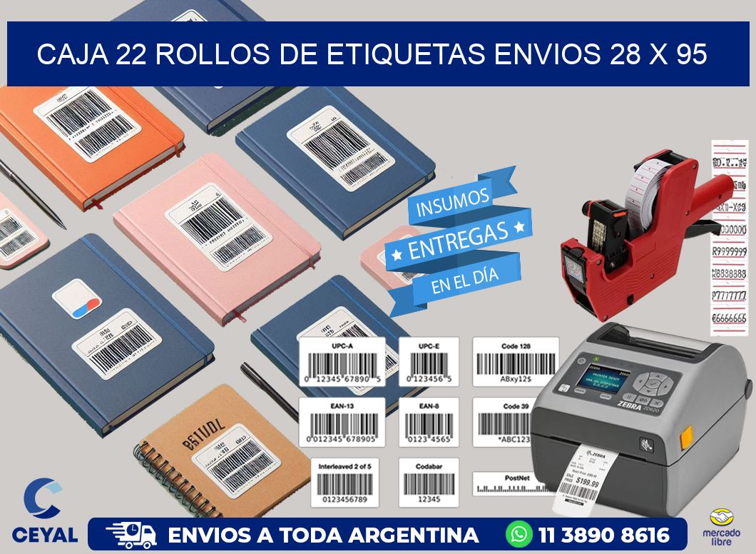 CAJA 22 ROLLOS DE ETIQUETAS ENVIOS 28 x 95