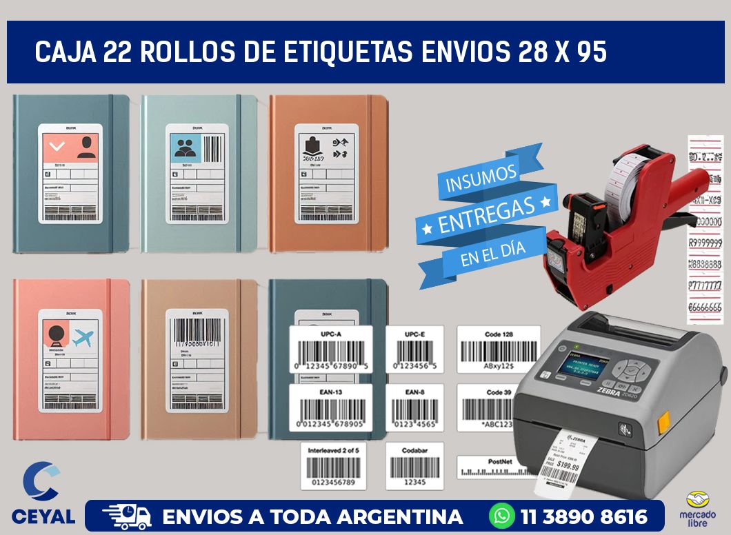 CAJA 22 ROLLOS DE ETIQUETAS ENVIOS 28 x 95
