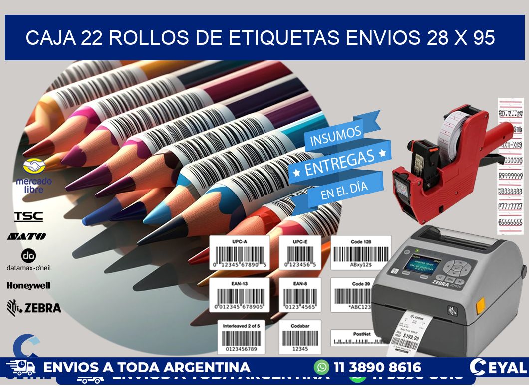 CAJA 22 ROLLOS DE ETIQUETAS ENVIOS 28 x 95