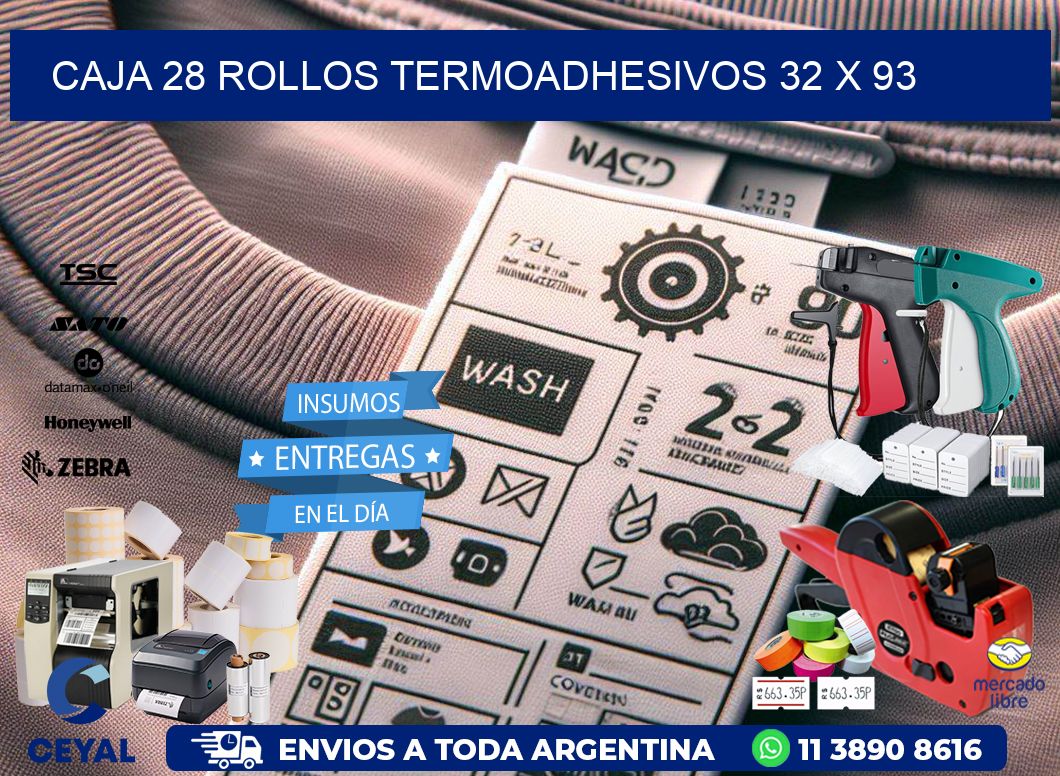CAJA 28 ROLLOS TERMOADHESIVOS 32 x 93