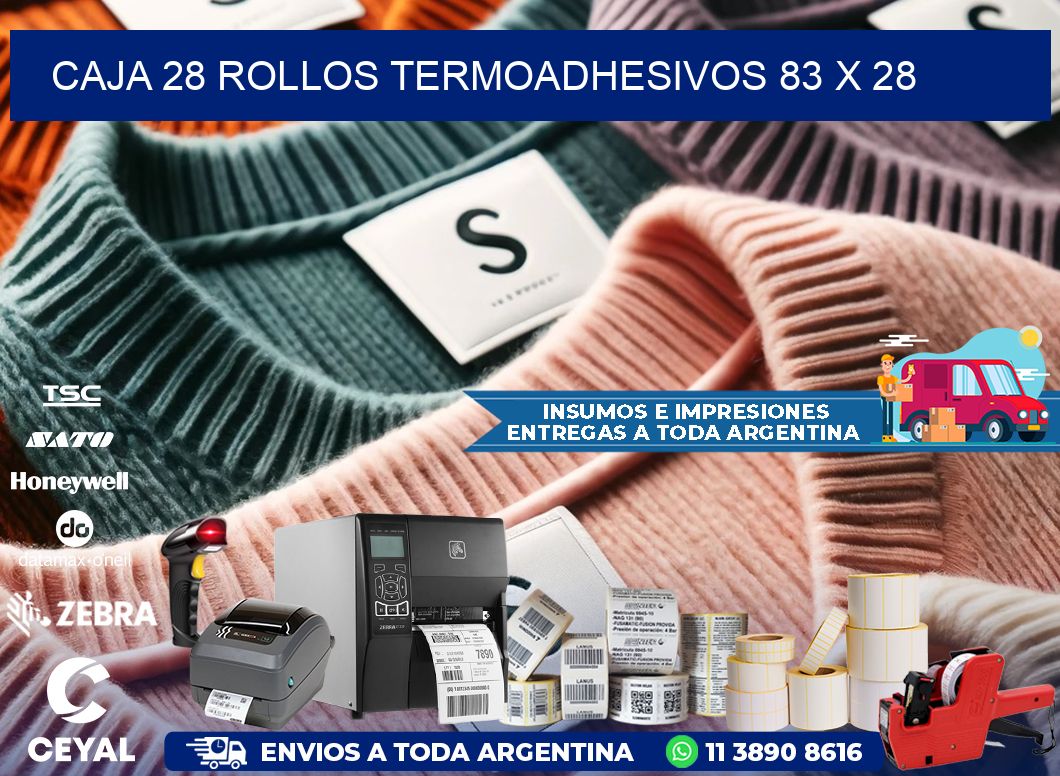 CAJA 28 ROLLOS TERMOADHESIVOS 83 x 28