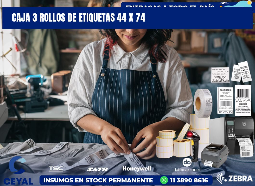 CAJA 3 ROLLOS DE ETIQUETAS 44 x 74