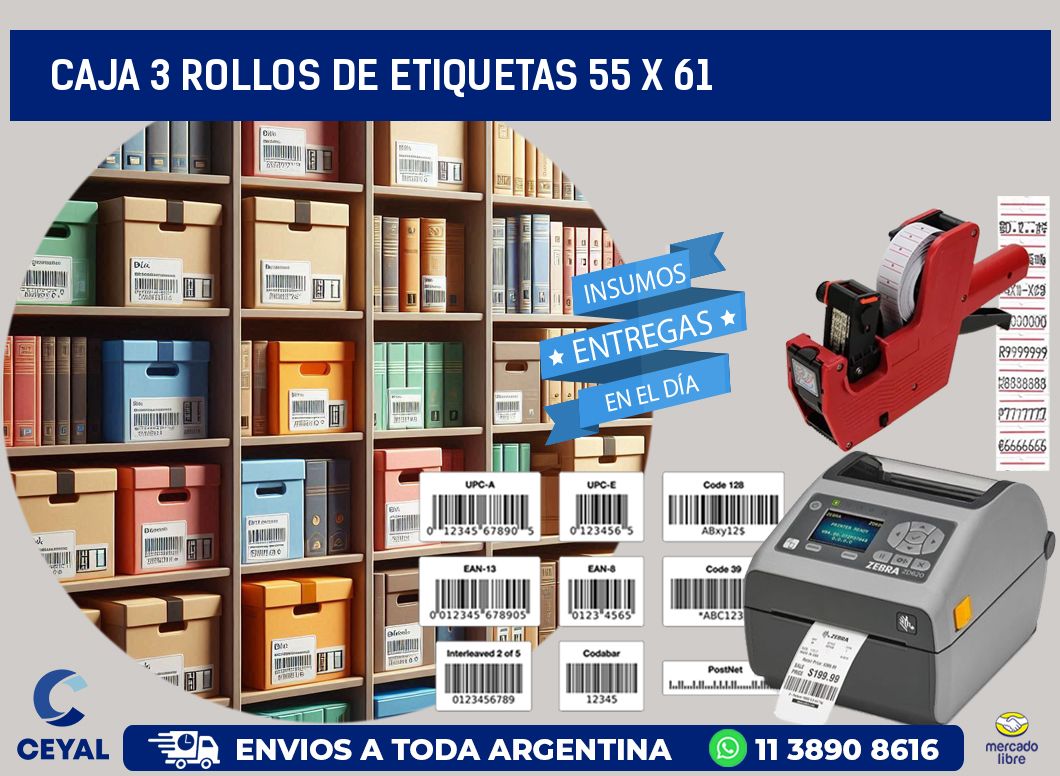 CAJA 3 ROLLOS DE ETIQUETAS 55 x 61