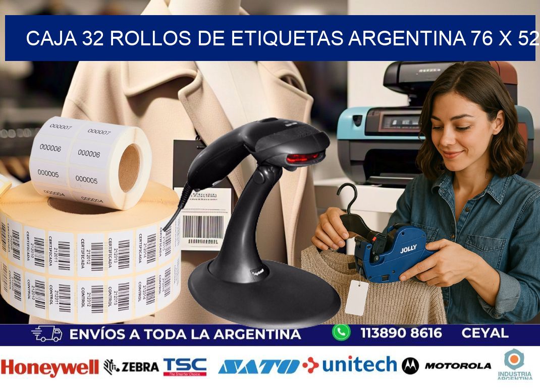 CAJA 32 ROLLOS DE ETIQUETAS ARGENTINA 76 x 52
