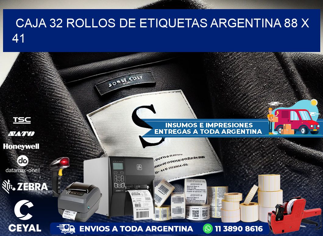CAJA 32 ROLLOS DE ETIQUETAS ARGENTINA 88 x 41