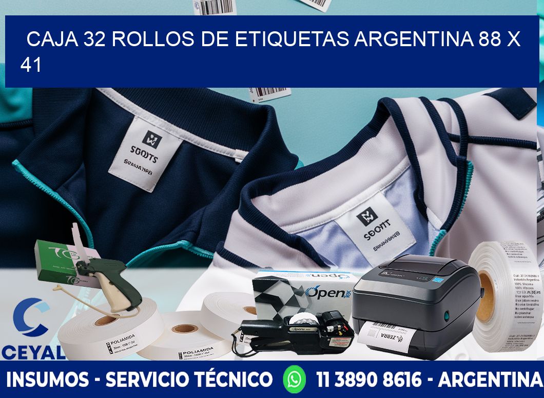 CAJA 32 ROLLOS DE ETIQUETAS ARGENTINA 88 x 41