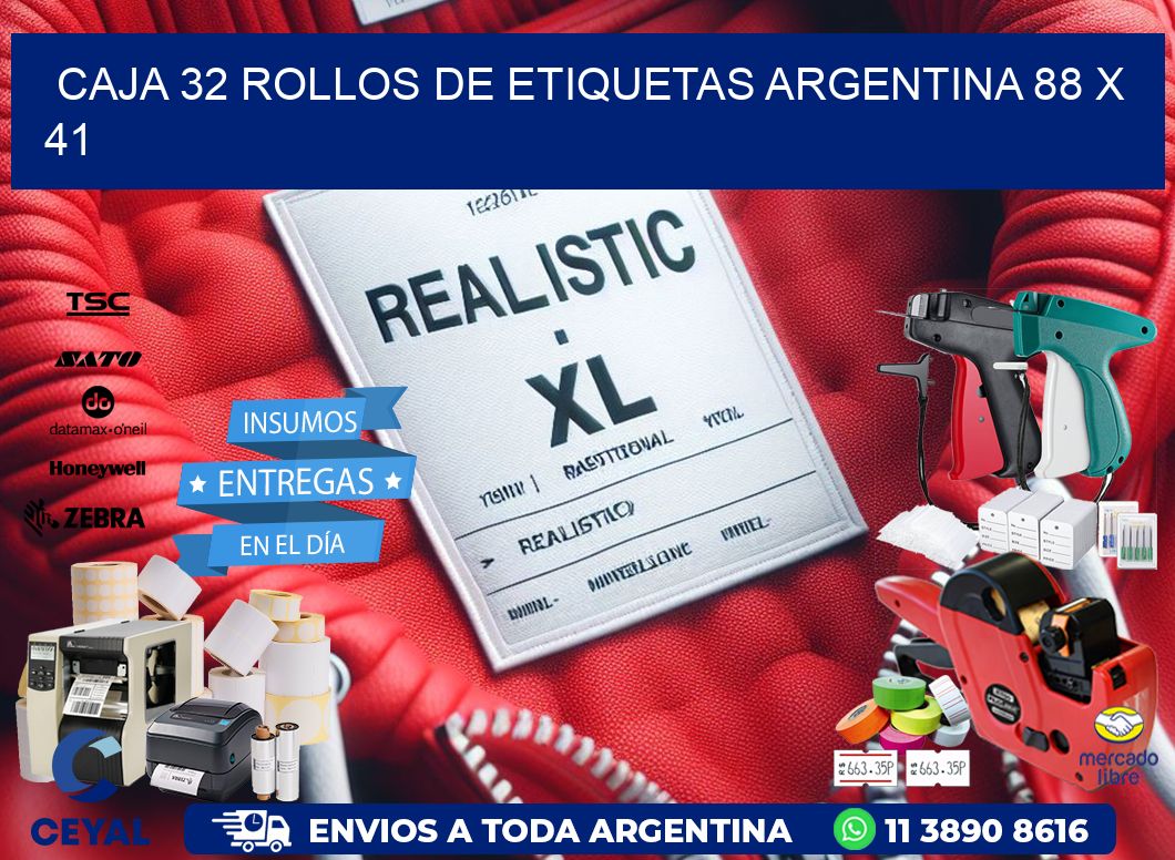 CAJA 32 ROLLOS DE ETIQUETAS ARGENTINA 88 x 41