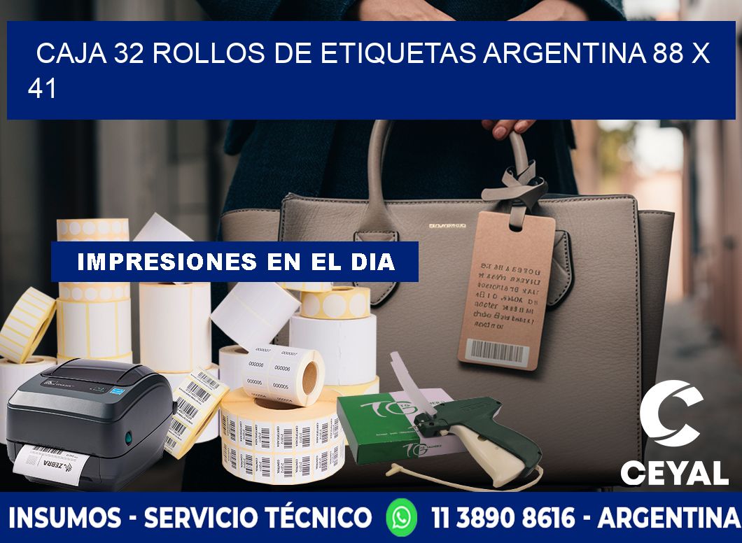 CAJA 32 ROLLOS DE ETIQUETAS ARGENTINA 88 x 41