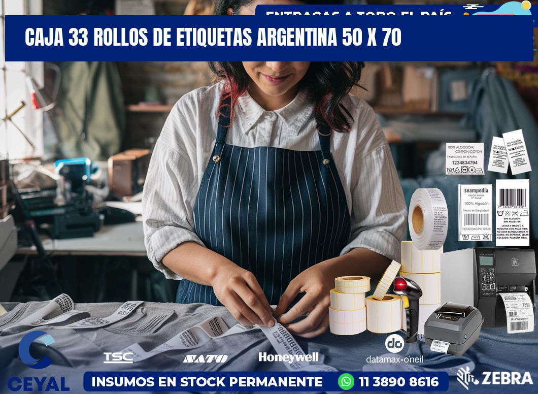CAJA 33 ROLLOS DE ETIQUETAS ARGENTINA 50 x 70