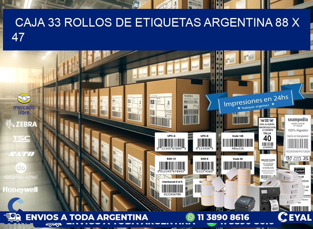 CAJA 33 ROLLOS DE ETIQUETAS ARGENTINA 88 x 47