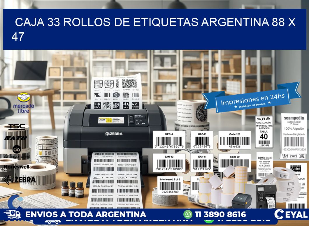 CAJA 33 ROLLOS DE ETIQUETAS ARGENTINA 88 x 47