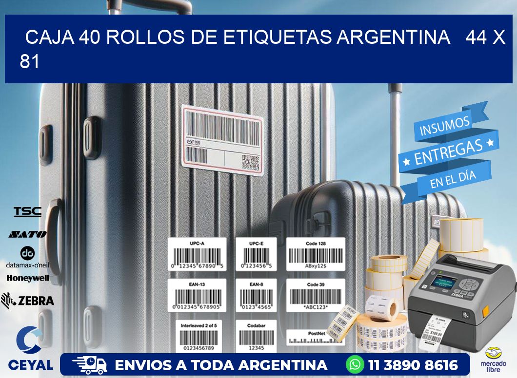 CAJA 40 ROLLOS DE ETIQUETAS ARGENTINA   44 x 81