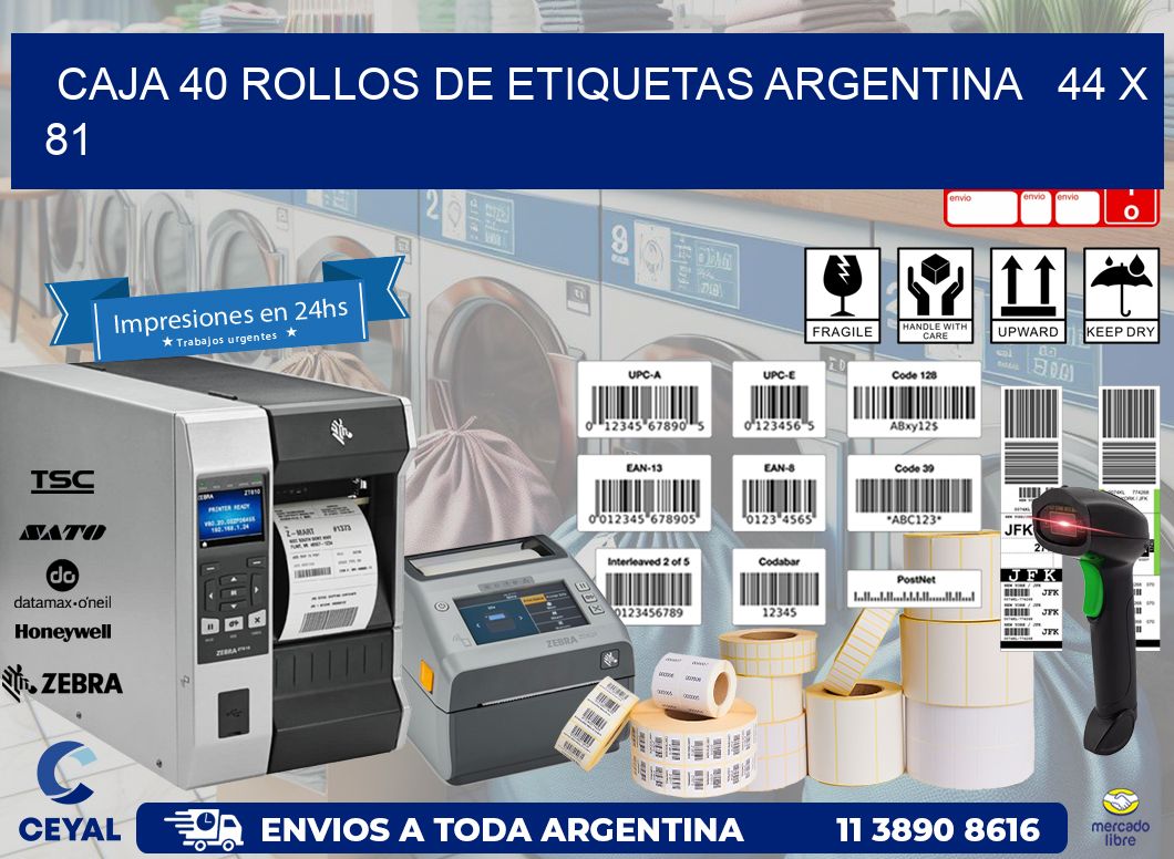 CAJA 40 ROLLOS DE ETIQUETAS ARGENTINA   44 x 81