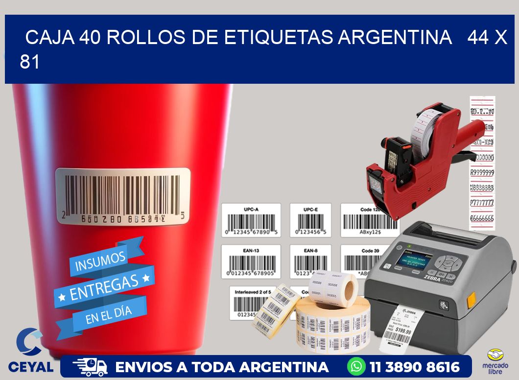 CAJA 40 ROLLOS DE ETIQUETAS ARGENTINA   44 x 81