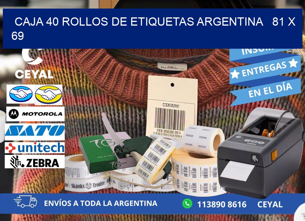 CAJA 40 ROLLOS DE ETIQUETAS ARGENTINA   81 x 69