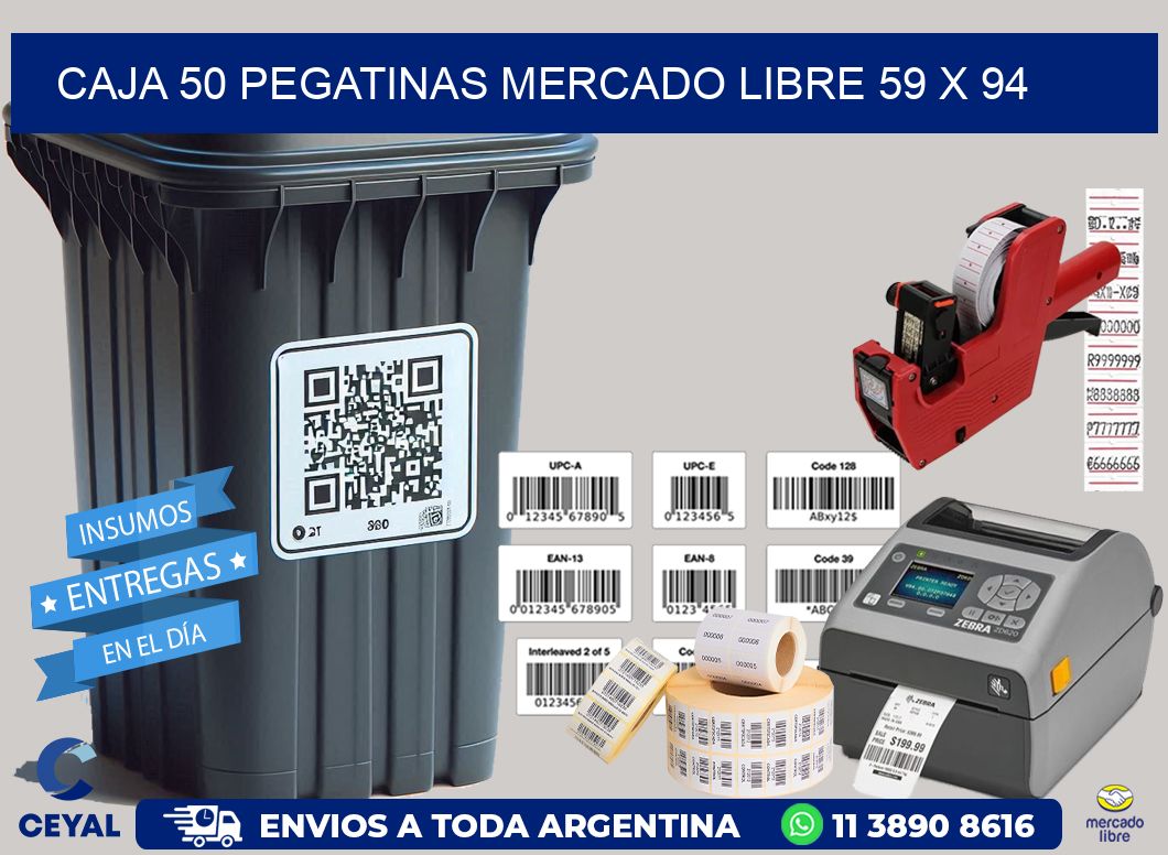 CAJA 50 PEGATINAS MERCADO LIBRE 59 x 94
