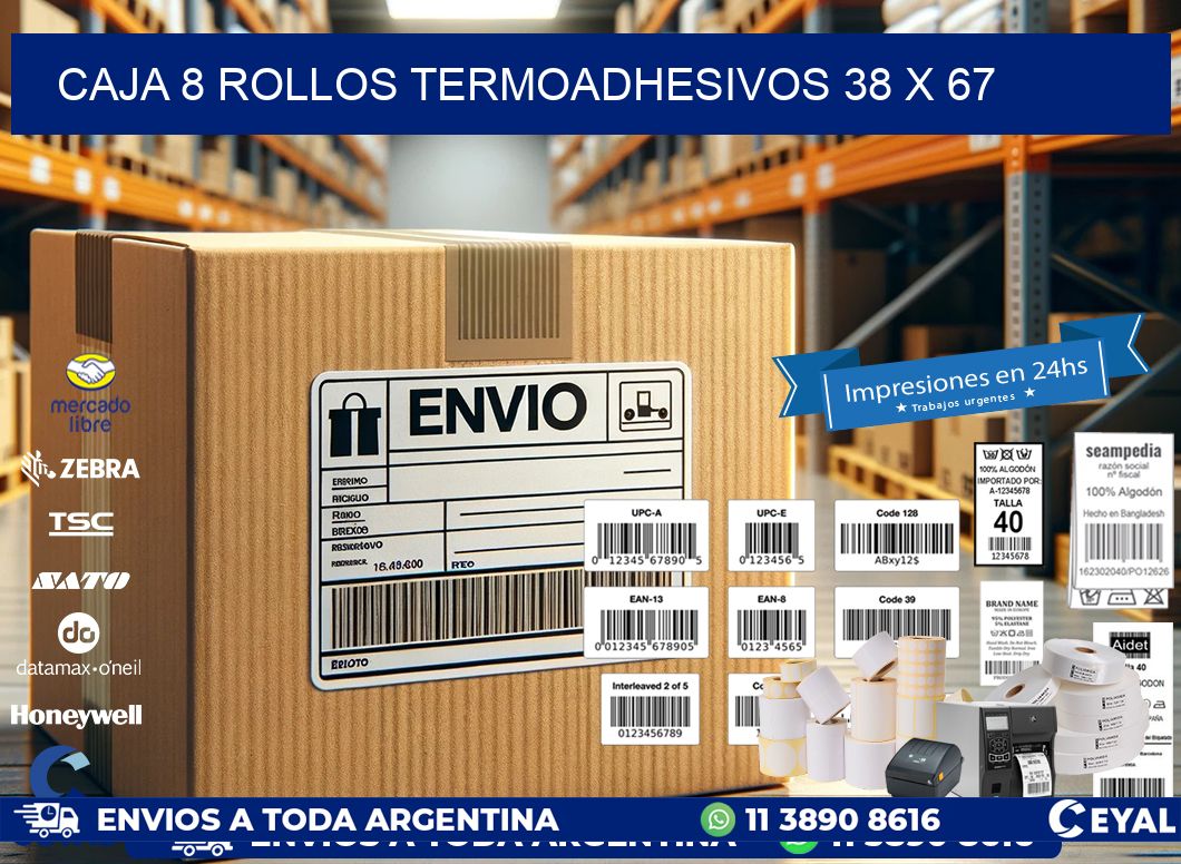 CAJA 8 ROLLOS TERMOADHESIVOS 38 x 67