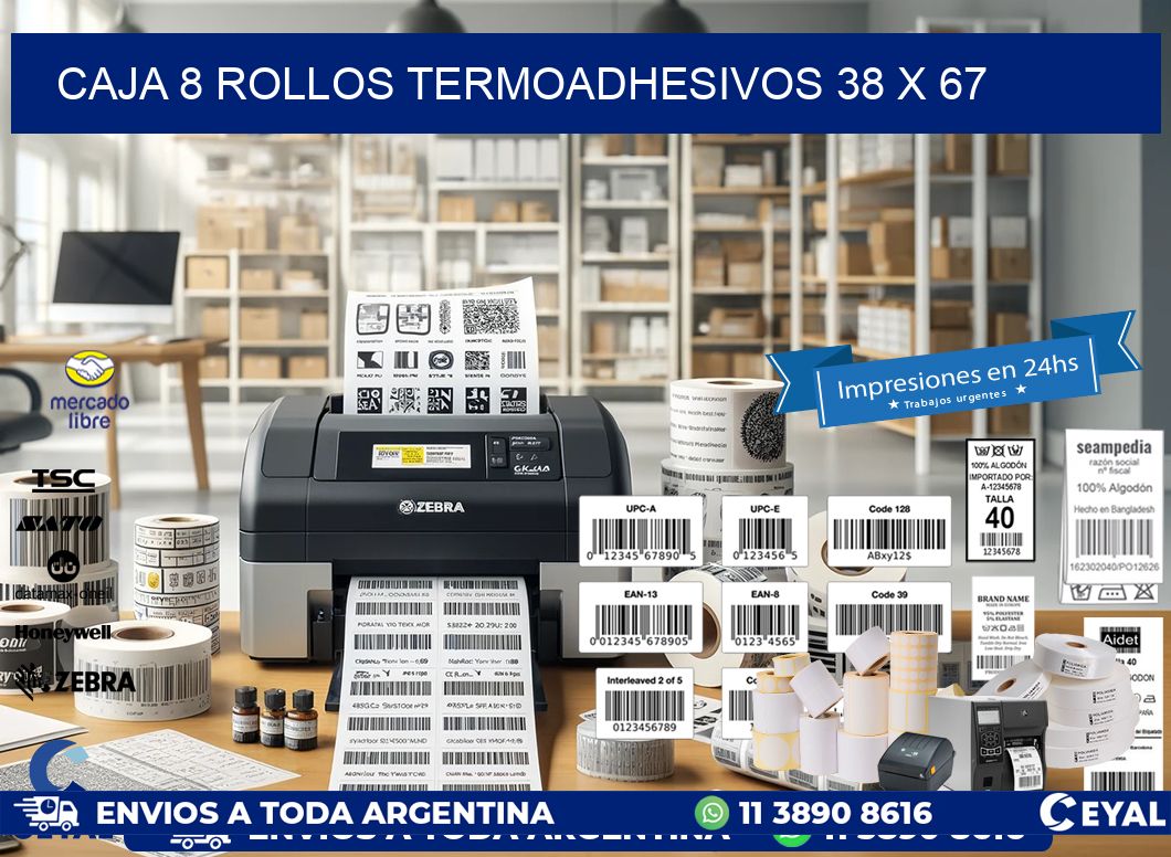 CAJA 8 ROLLOS TERMOADHESIVOS 38 x 67