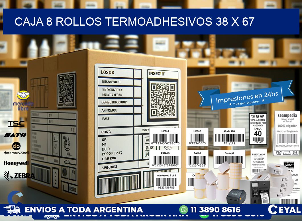 CAJA 8 ROLLOS TERMOADHESIVOS 38 x 67