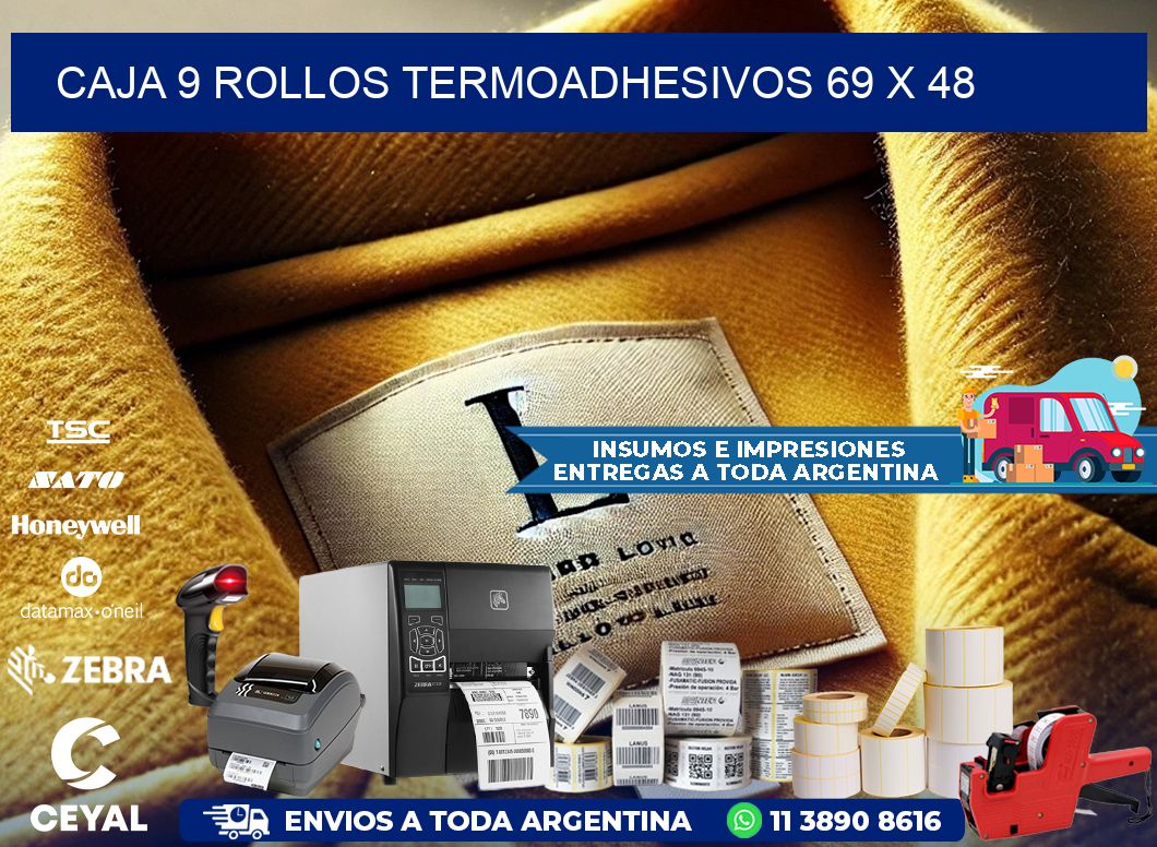 CAJA 9 ROLLOS TERMOADHESIVOS 69 x 48