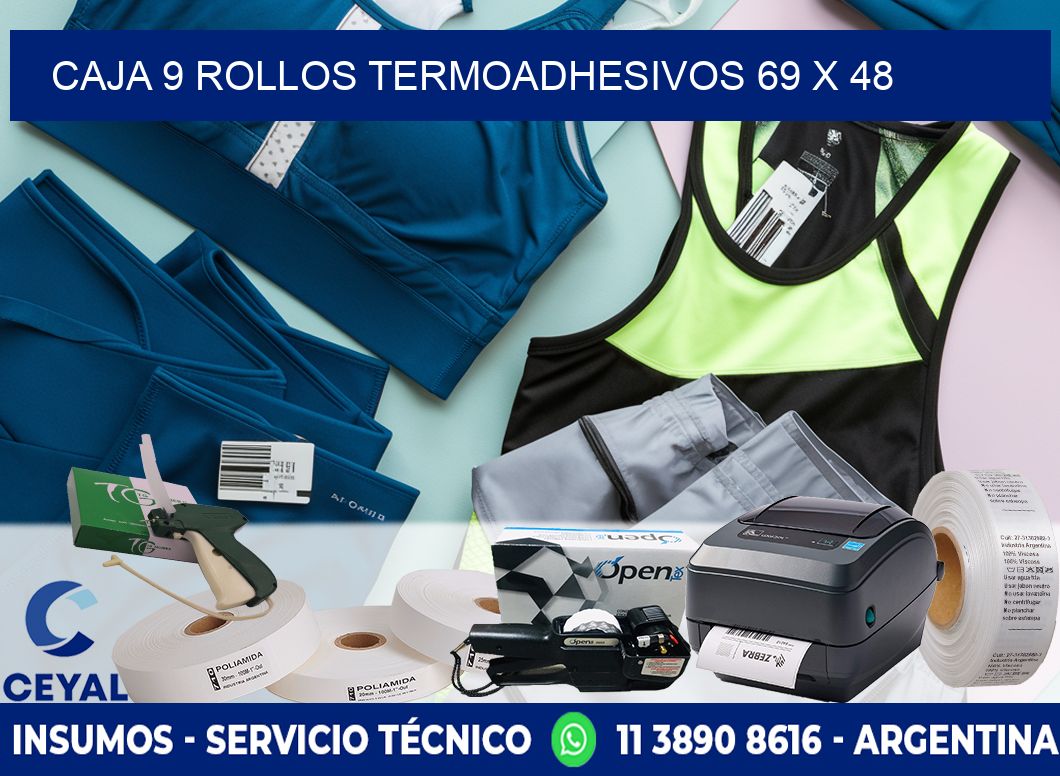 CAJA 9 ROLLOS TERMOADHESIVOS 69 x 48