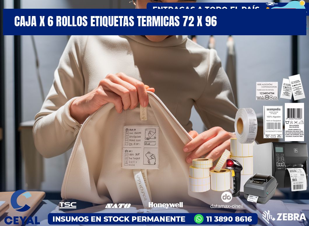 Caja X 6 Rollos Etiquetas termicas 72 x 96