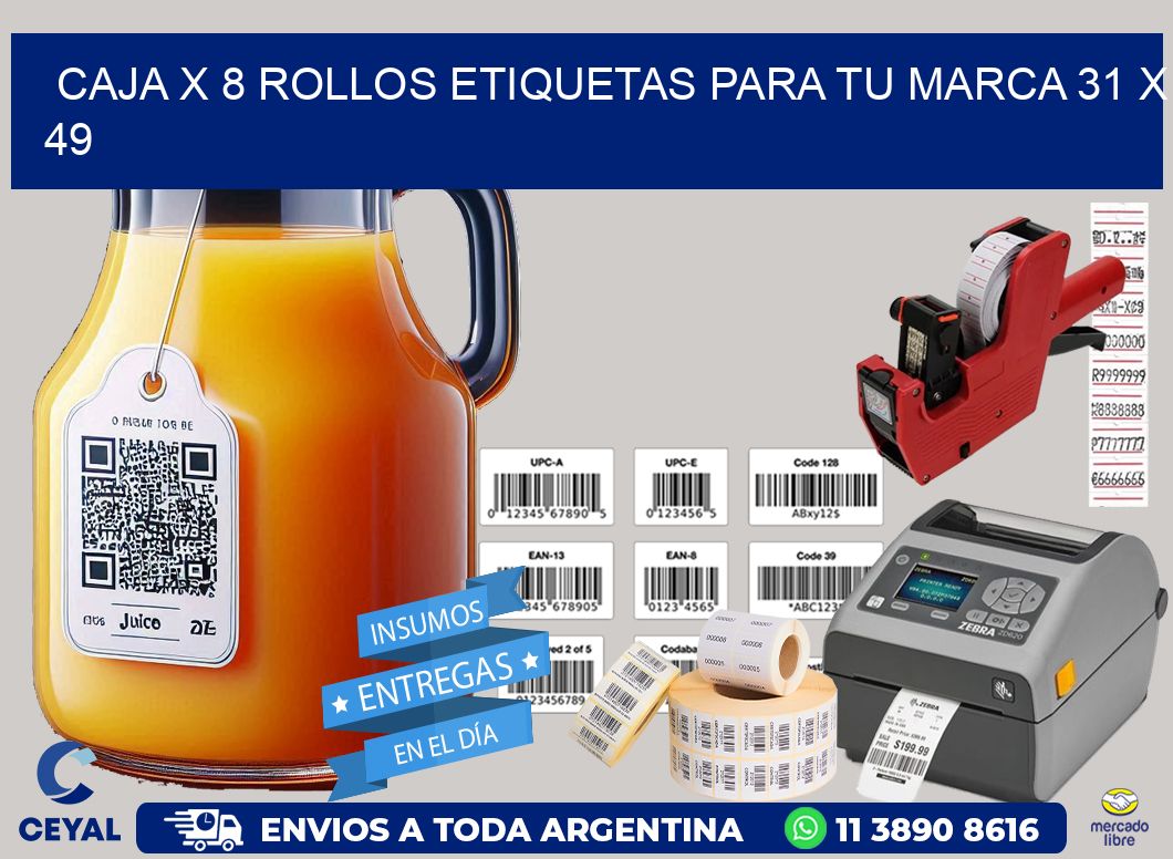 Caja X 8 Rollos Etiquetas para tu marca 31 x 49