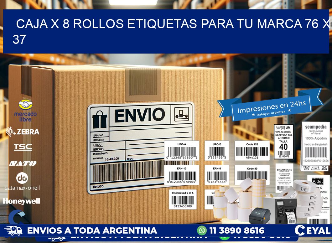 Caja X 8 Rollos Etiquetas para tu marca 76 x 37
