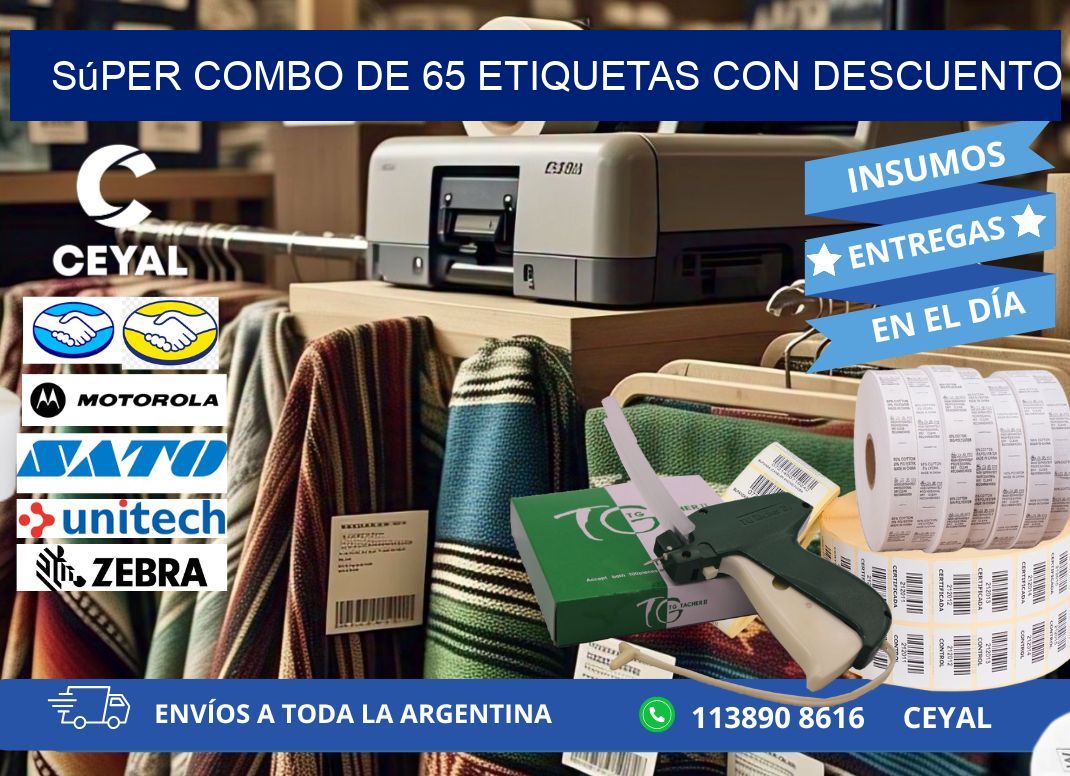 Súper combo de 65 etiquetas con descuento