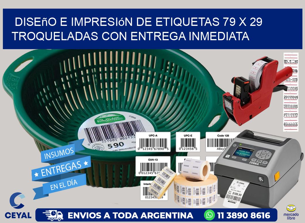 Diseño e impresión de etiquetas 79 x 29 troqueladas con entrega inmediata