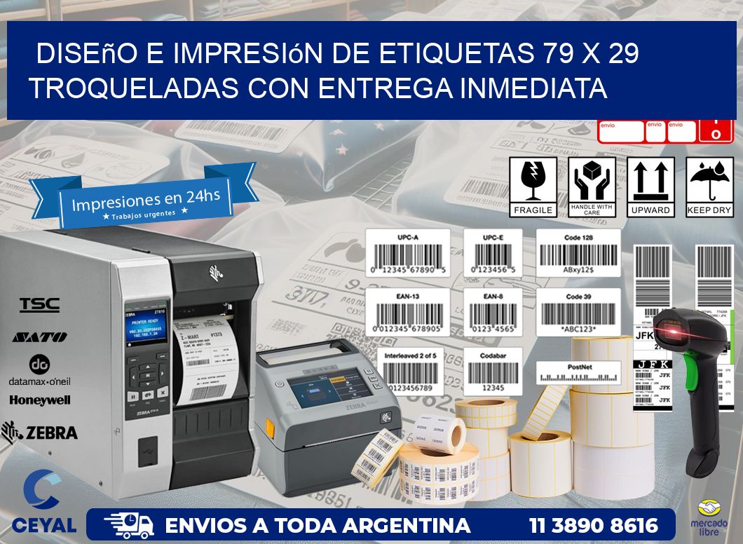 Diseño e impresión de etiquetas 79 x 29 troqueladas con entrega inmediata