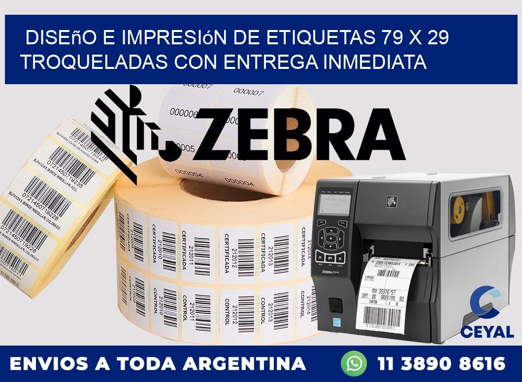 Diseño e impresión de etiquetas 79 x 29 troqueladas con entrega inmediata