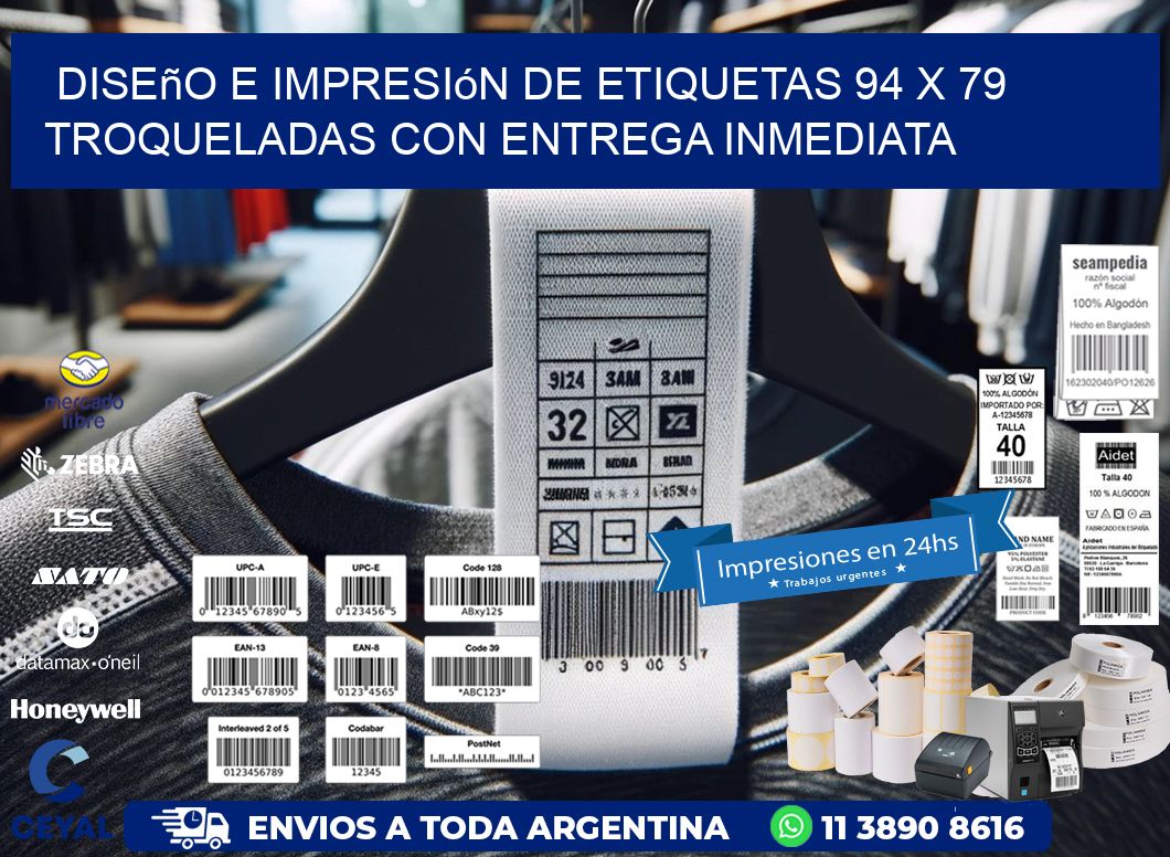 Diseño e impresión de etiquetas 94 x 79 troqueladas con entrega inmediata