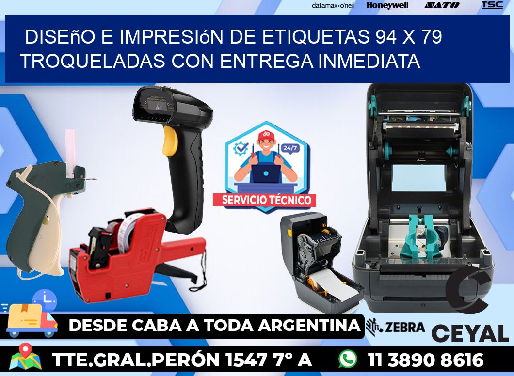 Diseño e impresión de etiquetas 94 x 79 troqueladas con entrega inmediata