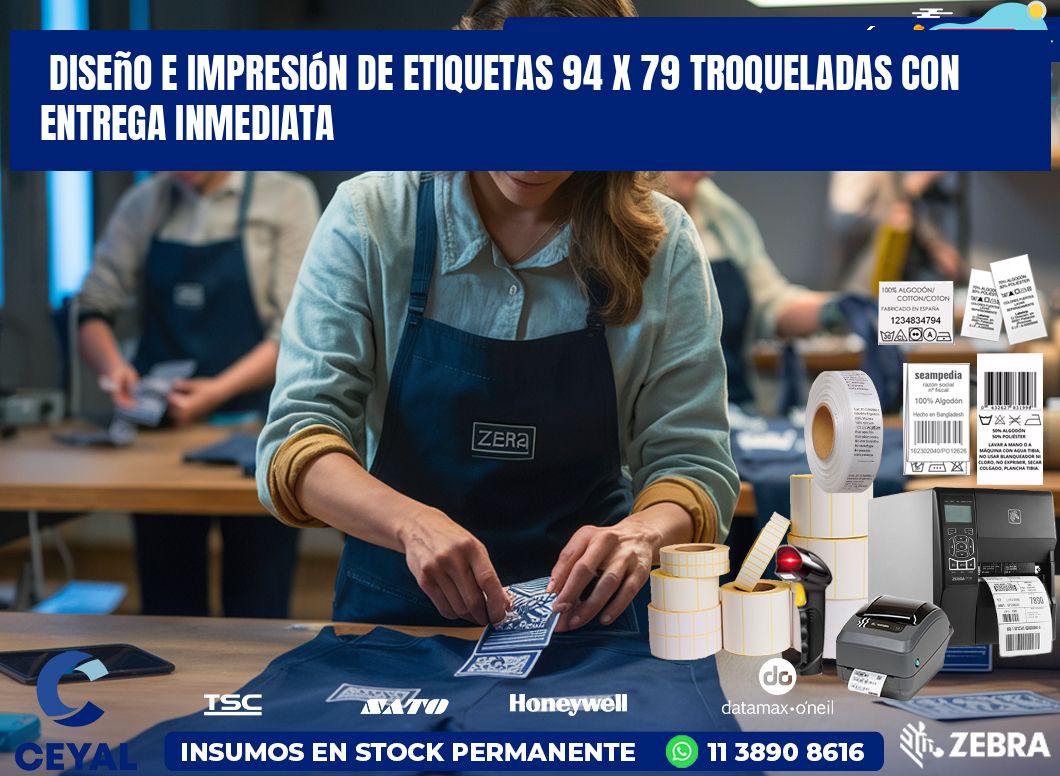 Diseño e impresión de etiquetas 94 x 79 troqueladas con entrega inmediata